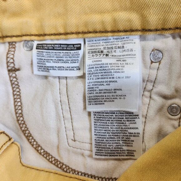 Levis 513 Jeans Mens 31X30 Yellow Distressed Tie Dye Slim Straight Stretch Denim - Picture 9 of 16